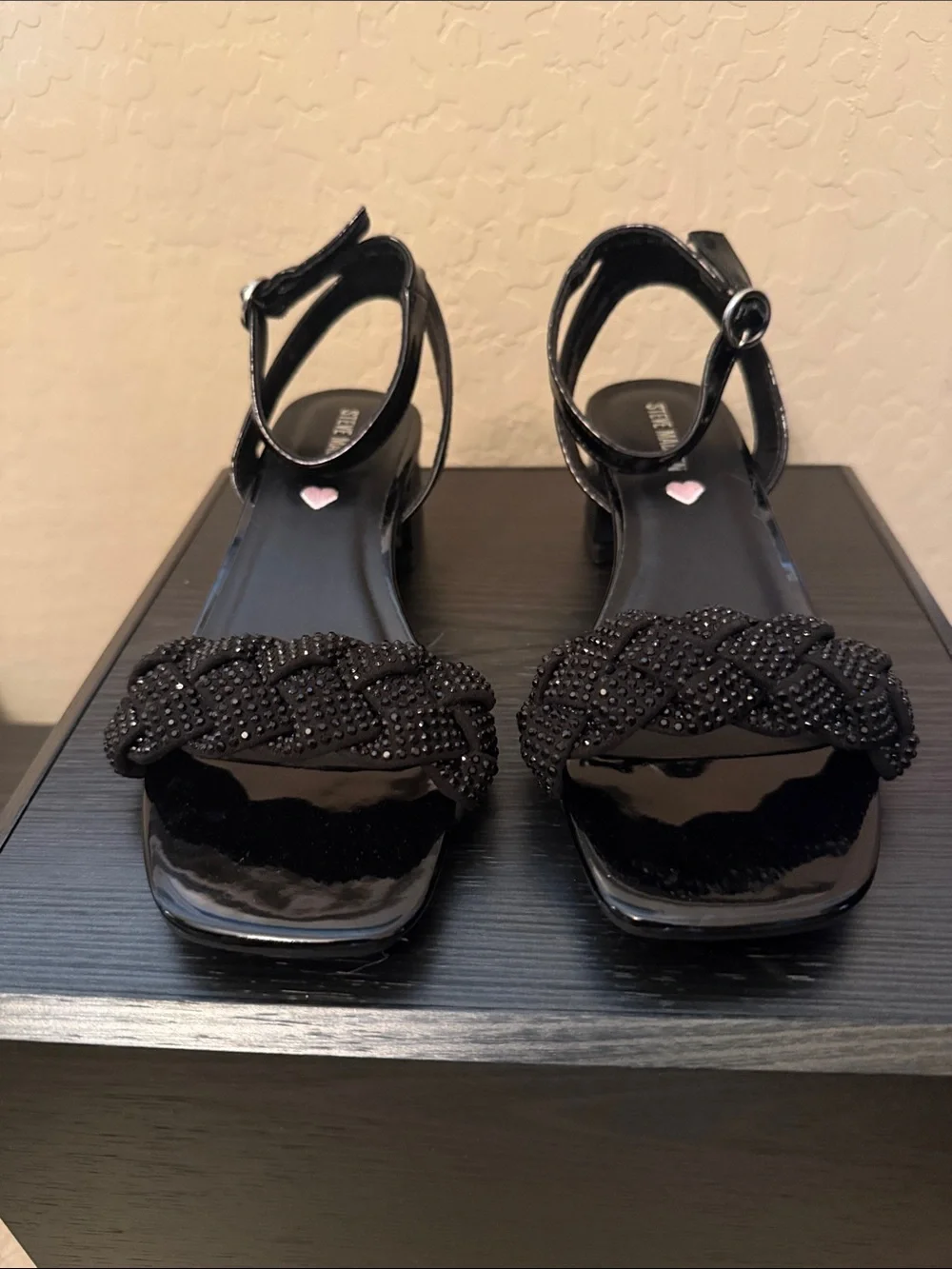 Steve Madden Black Braided Bead Strap Heeled Sandals